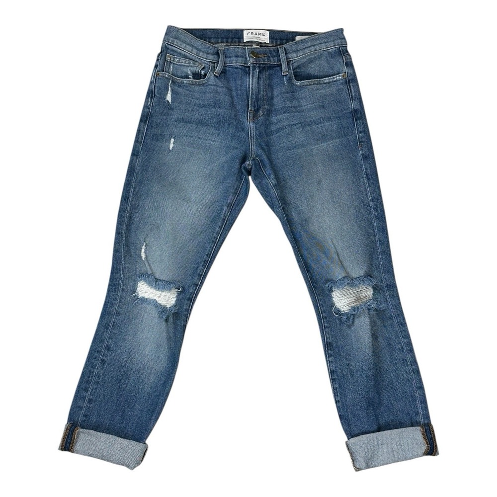 FRAME Denim Le Boy Light Wash High-Rise Straight Leg Distressed Jean Size 26 - Picture 1 of 15